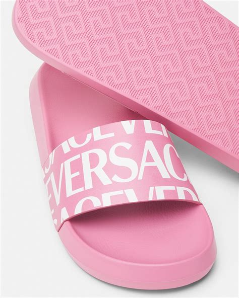 women versace slides|Versace allover slides.